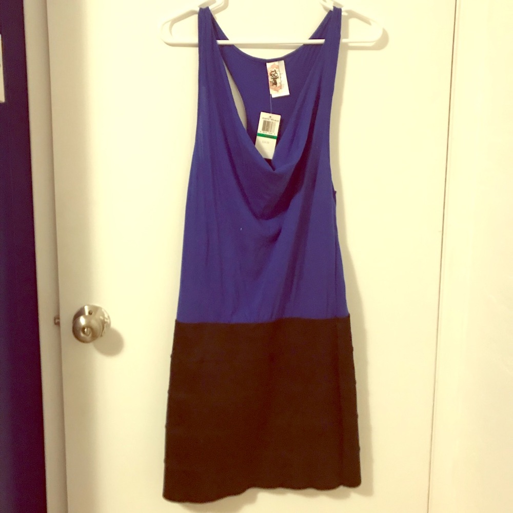 Blue/black racer back dress